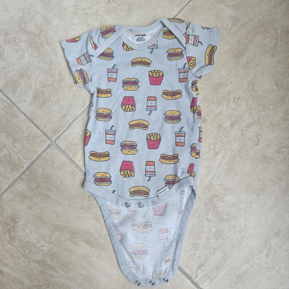 ONESIES Gerber size 6-9 M month onsie fast food hamburger hotdog french fries